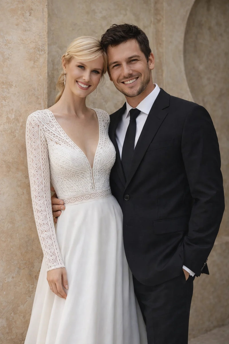 Robe de mariage civil manches longues